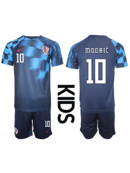 Otroški Nogometna dresi replika Hrvaška Luka Modric #10 Gostujoči SP 2022 Kratek rokav (+ hlače)